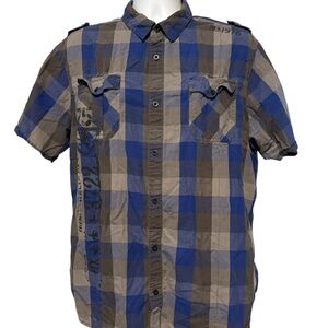 Helix Men’s Blue and Gray Casual Button Up Shirt XXL